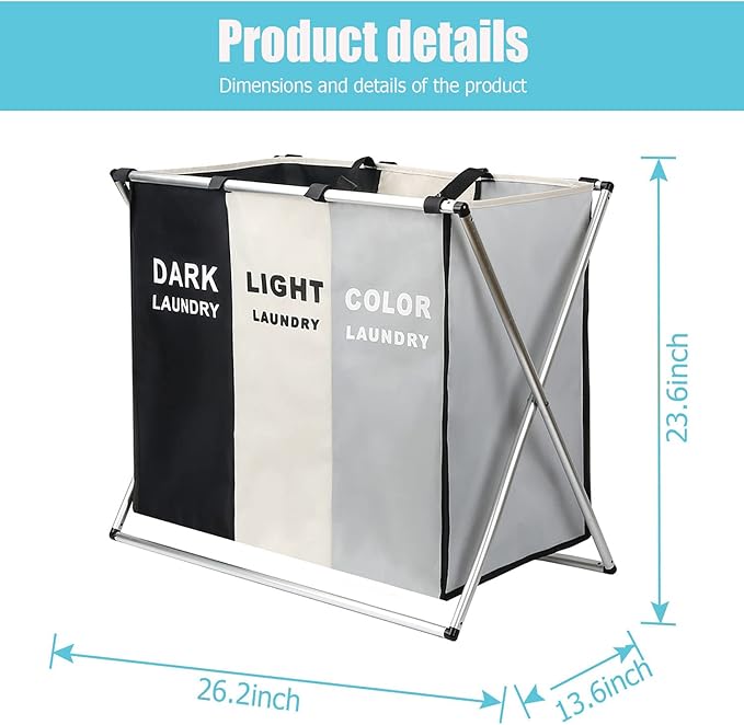 Hamper Clasificador de Ropa con 3 Divisiones – Plegable