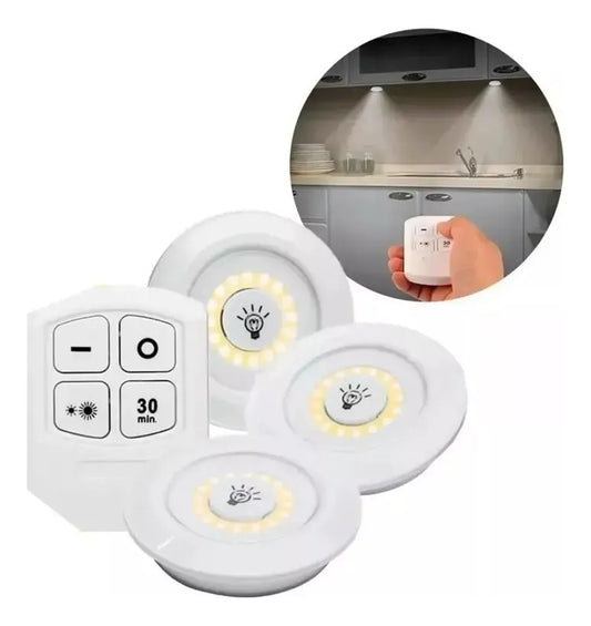 Pack de 3 Luces LED Portátiles Inalámbricas + Control Remoto